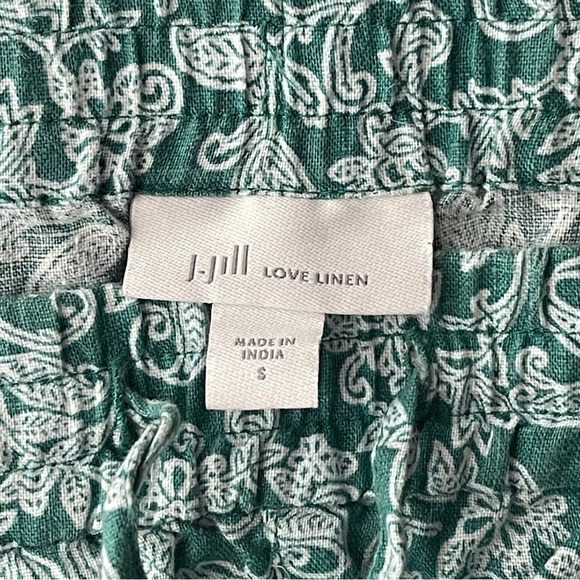 J Jill Love Linen Shorts Small Green Print Embroidered Tassel Pull On High Rise - Picture 5 of 6